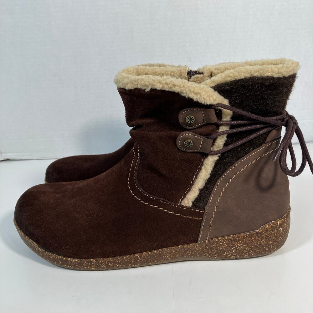 Earth Origins Aurora Jolene Brown Suede Winter Ankle Boots Shearling Lined NWOT